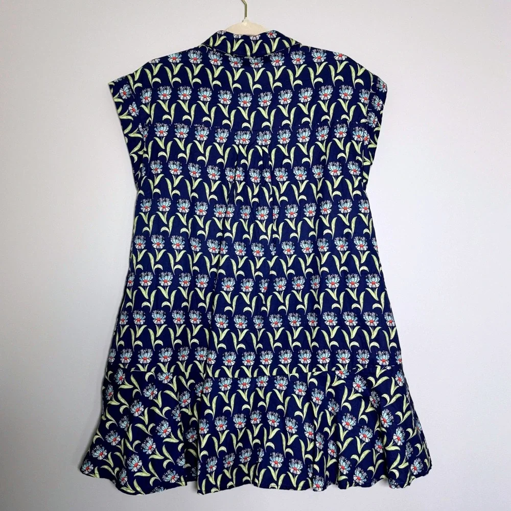 Entro Floral Mini Dress Women‎ Size S Navy Blue Sleeveless Cotton Ruffle Hem